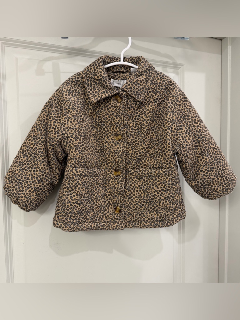 NEW Mango Kids Leopard Print Puffer Jacket - Tan & Black